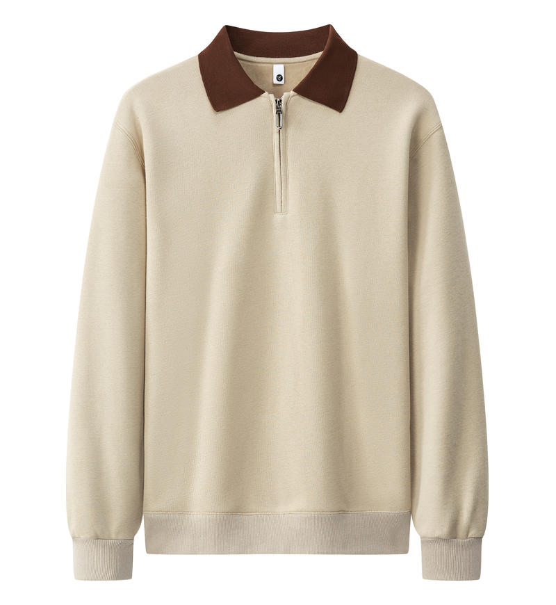 加厚超柔半拉锁拼色翻领长袖POLO衫25A083