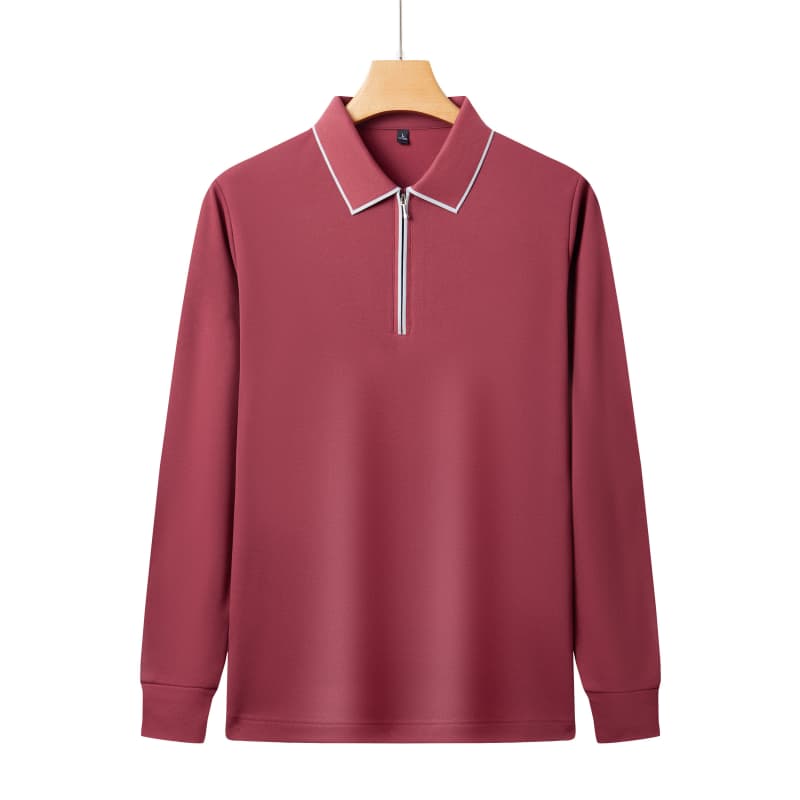 240g40支双纱亲肤绒半拉链拼色翻领长袖POLO衫5903